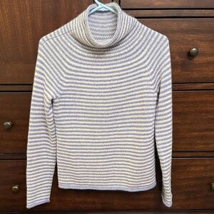 J. Crew Blue and White Striped Cowl Neck Sweater- Angora and wool blend